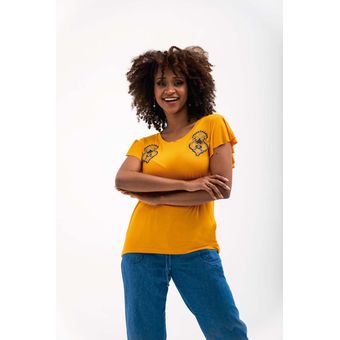 Camiseta Para Mujer Manga Corta Amarillo Marca L&H L Y H