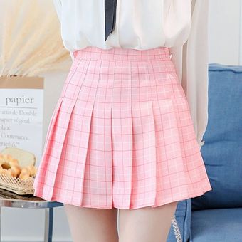 faldas cortas japonesas de Corea,Mini faldas para mujeres de cintura alta,faldas casuales plisadas a cuadros de color rosa Kawaii para tenis #Fuchsia 