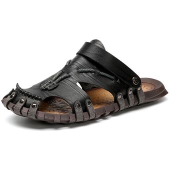 Sandalias hechas a mano de gran tamaño con personalidad de moda para hombre zapatos para vadear en la playa al aire libre negro 