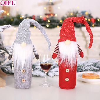 cubierta de botella de vino de Papá Noel adornos navideños para el hogar regalo de Navidad Noel  Decoración de mesa Feliz WT（#Wine Bottle Set 27） 