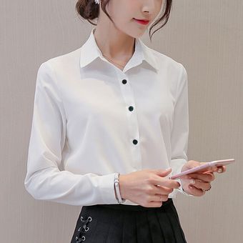 BIBOYAMALL-Blusa blanca de gasa para mujer  camisas de oficina profe.. 