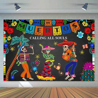 Día de Muertos El telón de fondo Fotografía Cráneo mexicano del azúcar del fondo 7x5ft Vinilo Día de Vestir Los Muertos de fiesta Fiesta Banner Decoración Multicolor 250 * 180cm 