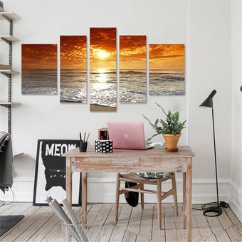 Habitación 5PCS Sunset lienzo Impresión de la pintura abstracta del hogar del cuadro de estar decoración de la pared sin marco #-Albaricoque 
