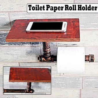 Soporte de papel higiénico de baño retro Soporte de teléfono con rodillo Cubierta de almacenamiento de estante de pared 