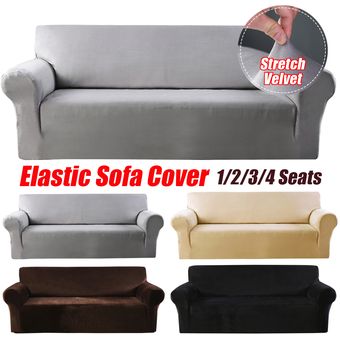 123 Seaters arte del paño de terciopelo antideslizante estiramiento Sofá Cover elástico grande muebles del sofá de la cubierta-Coffee 3 Seaters 