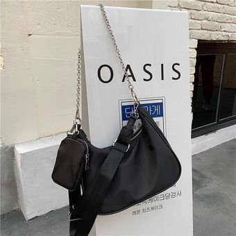 de Bolso de hombro negro para mujer bandolera con cadena de nailon 