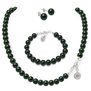 Collar, aretes y pulsera Zvezda Perlas de cristal Verde - Plata .925