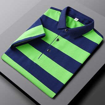 Nueva camiseta de ocio para hombre Camisa de polo de manga corta de algodón cómoda para hombre Verde 