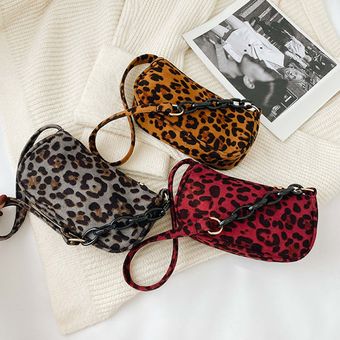 Bolsa de hombro retro de leopardo Cadena de la bolsa de la bolsa de las mujeres bolso de hombro de ocio 