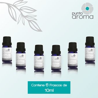 Set de 6 Aceites Esenciales para difusor Punto aroma Lima, Y.  Ylang,Naranja,Canela,Lemongrass, Tea Tree
