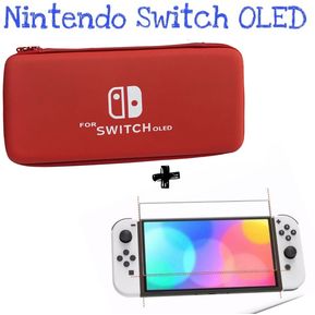 Estuche Rigido Viaje + Vidrio Templado Nintendo Switch Oled Rojo