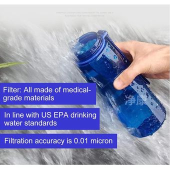 Botella de filtro de agua con popote de filtro integrado de 2 etapas para senderismo mochileros 
