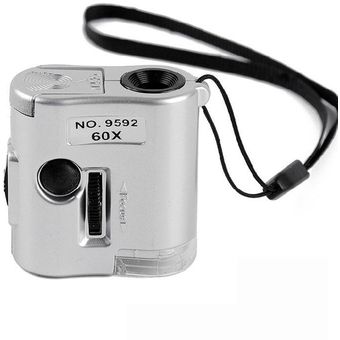 9592 lupa 60X Mini Microscopio Lupa Lupa de cristal LED de luz UV-Plata 