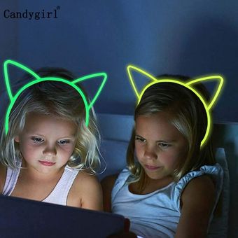 Diademas luminosas con orejas de gato para niña y bebé accesorios para el cabello de Pascua para Halloween cintas de plástico brillantes para el pelo 6 uds. 