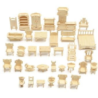 34x Kids Dollhouse Furniture 3D Woodcraft Puzzle Model Handmade Handwo 