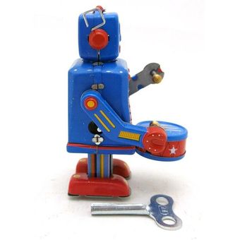 Vintage Vintage Drum Sound Robot Tin Toys Classic Clock Up 