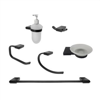 Set de accesorios baño 6 piezas, color negro mate, Moda de Mujer