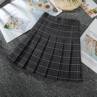 falda a cuadros de cintura alta, Falda plisada Harajuku para mujer 