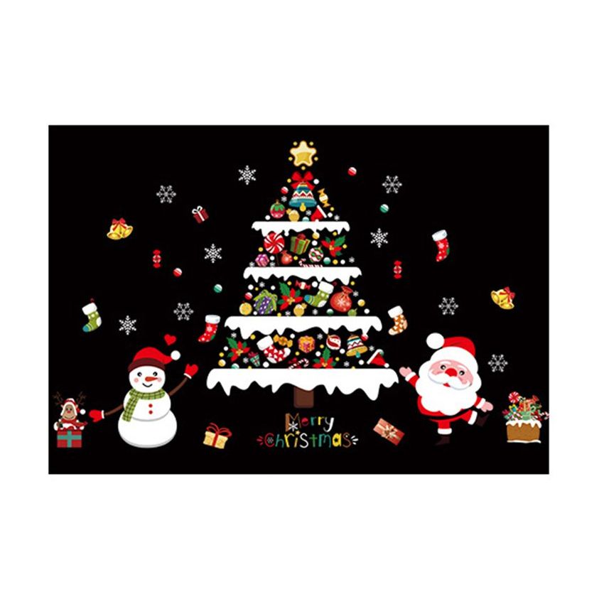 Etiqueta de la pared del árbol de navidad feliz Etiqueta de cristal de la ventana del muñeco de nieve HM92041DS