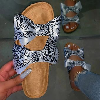 Verano de las mujeres sandalias de zapatos con lazo planos playa zap.. 