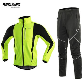 Chaqueta de ciclismo de invierno térmicos pantalones para a prueba de viento al aire libre Conjunto de Camiseta y Pantalones Traje Conjunto 
