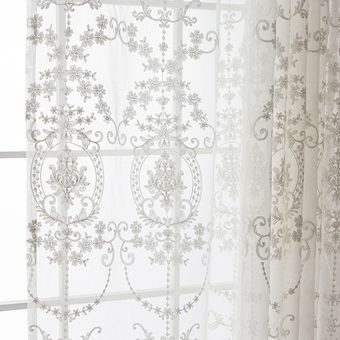 2pcs floral blanco bordado neto cortina de tul ventana gasa Sheer habitación Inicio-White 