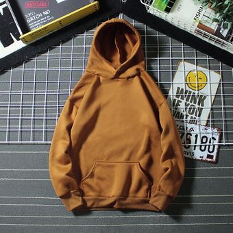 Hooded Sweatshirt Men S-4XL Jumpers Soft Oversized Hoodie Light Plate Long Sleeve Pullover Solid Women Couple Clothes （#Brown） 