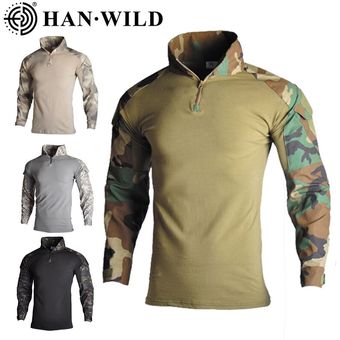 ataque de batalla camisa de retazos de talla grande caza y pesca manga larga Camiseta de manga larga militar del ejército 