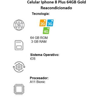 Celular Reacondicionado Iphone 8 Plus 64Gb Gold