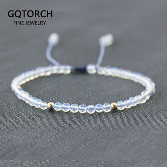 Pulsera De Ópalo Natural De 3 Mm De Cuentas Ajustables A 