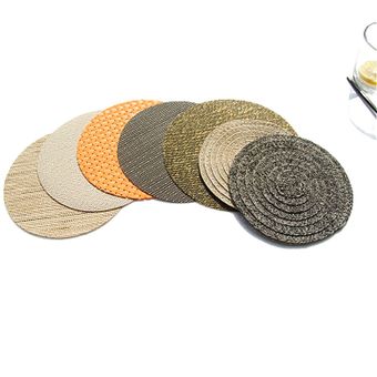 Manteles Individuales de lino para mesa servilletas de lino de diseño Redondo mantel tejido de PVC sólido antideslizante esteras aislantes de 10cm 