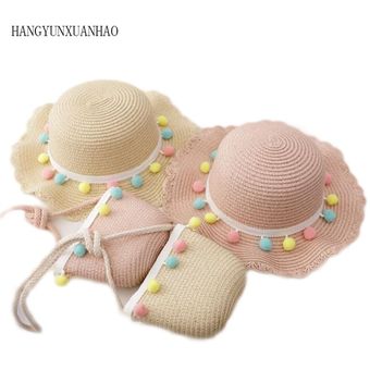 visera de la playa conjunto de dos piezas Sombrero de paja Floral para bebés 