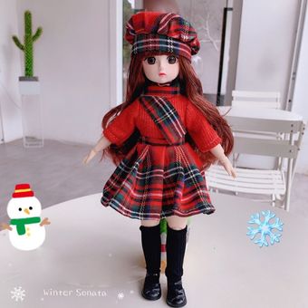Muñeca BJD de 30CM para niños  conjunto completo con ropa roja de moda 