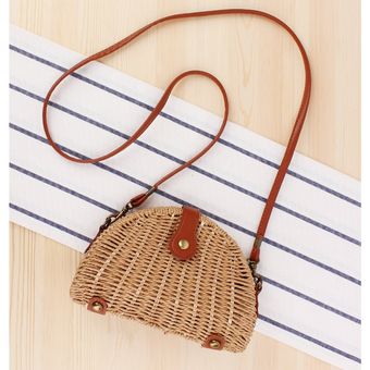 Bolsos informales bohemios para vacaciones de verano bolso de playa redondo de paja Vintage hecho a mano 20-30cm #Pequeño bandolera tejido de rafia circular de ratán 
