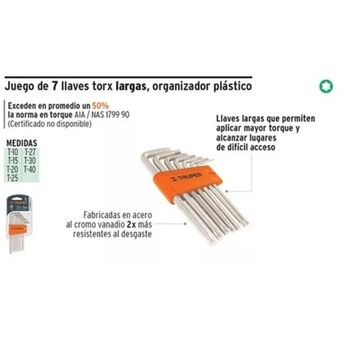 Juego De 7 Llaves Torx Largas Organizador Plastico Abatible Truper