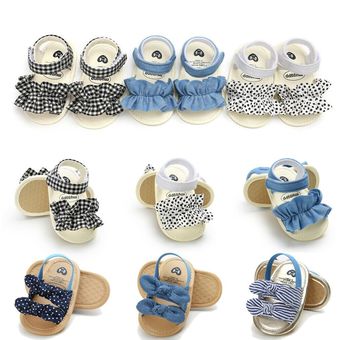 Sandalias de bebé con lazo a rayas a cuadros y flores zapatos de princesa para fiesta de verano 