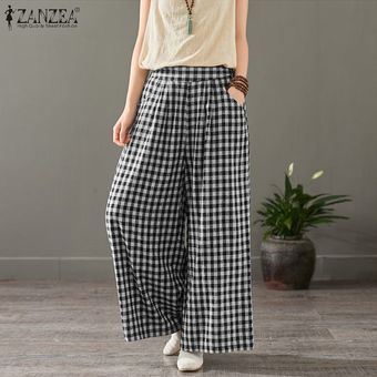 ZANZEA Mujeres pantalones del verano de ropa informal anchas piernas  elásticos de la cintura larga floja Pantalones Plus - Blanco | Linio  Colombia - ZA402FA1LFLL8LCO