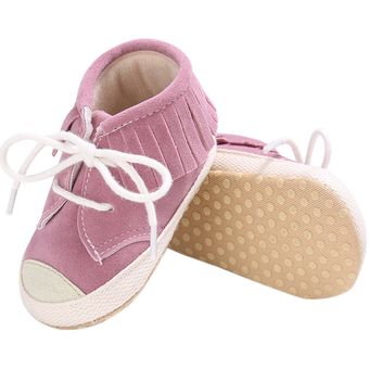 Bebé recién nacido zapatos para niños pequeños cordones tassel suela suave primer caminante zapatos de lona 