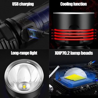 #Option C Linterna LED súper potente XHP70.2 linterna táctica USB L2 lámpara Flash recargable 26650 linterna de batería para acampar y pescar 
