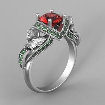 Para Angel Wings Ruby Ring Con Anillo En Forma De Angelito 