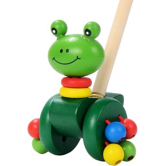 Empuje de madera a lo largo de D-uck Tooky Toy Toddler Baby Toy Animal 