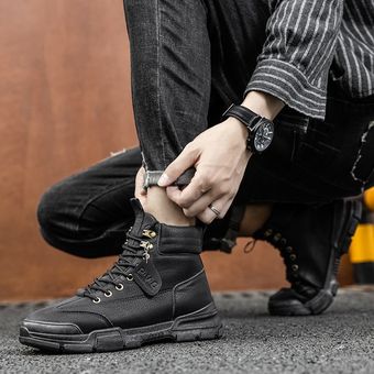 Botas de nieve para hombre botas militares de cuero informales para el tobillo zapatos de senderismo antideslizantes con cordones para el trabajo JUN（#07 Black Plush） zapatos de felpa ligeros de invierno para hombre 