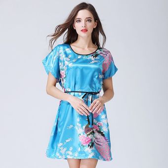 Color#9 las mujeres ropa de dormir batas de seda vestido camisón y pavo real flor camisón de las m 