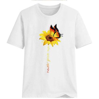 Camiseta Tops de manga corta de verano para mujeres Top de impresión de girasol casual 