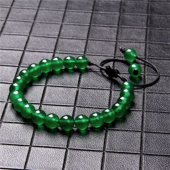 Pulsera Tejida De Perlas Naturales Verdes Pulsera De Jade 