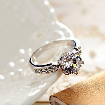 Deluxe Woman White Crystal Ring Lindo Silver Thin Wedding El 