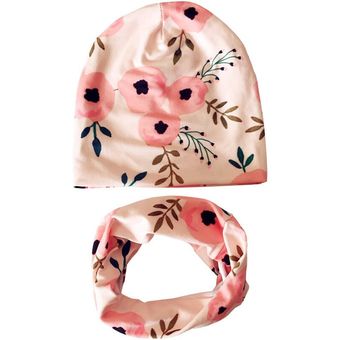 #pink flowers de algodón de primavera conjunto con gorro 