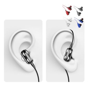 Estéreo auriculares 3D de dos transductores con la música del auricular bajo fuerte HIFI Deporte en la oreja los auriculares Móvil de auriculares con cable de sintonización 