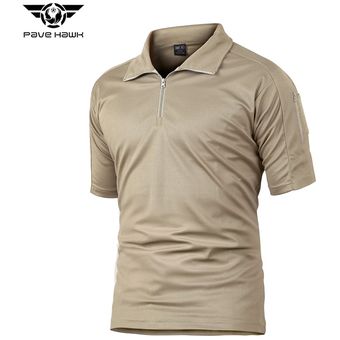 de verano de camuflaje táctico Camisetas de secado rápido para hombre camisa militar de manga corta de tela ancha con cremallera 