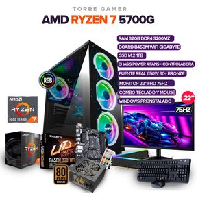 Pc Escritorio Gamer AMD Ryzen 7 5700G SSD 512GB 16GB RGB - Base Virtual -  Base Virtual